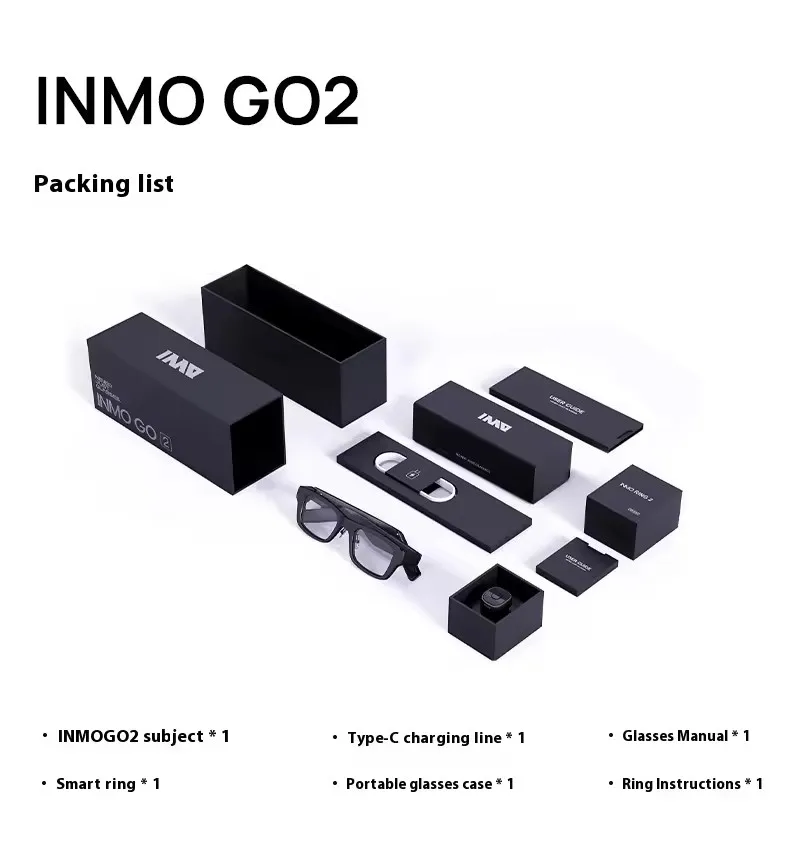 [INMO GO2 & Ring2 Kit] نظارات AR للترجمة اللاسلكية 40 لغة ترجمة في الوقت الحقيقي تتطالب على النظارات الذكية للسفر