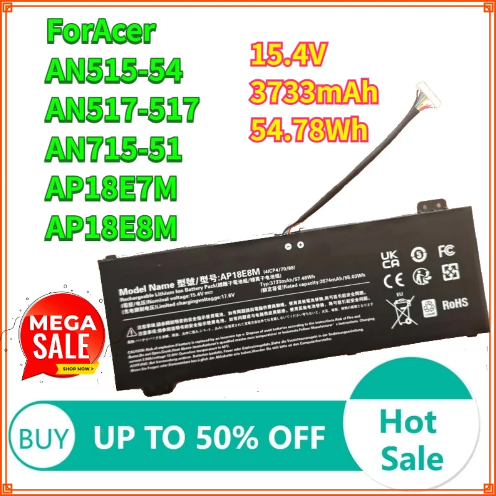 

15.4V 3733mAh 54.78Wh AP18E8M AP18E7M Battery For Acer AN515-54 AN517-51 7 AN715-51 AP18E7M AP18E8M