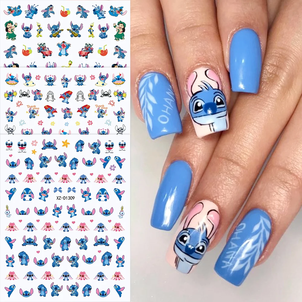 2 pçs 3d doce ponto ângulo etiqueta do prego decalques dos desenhos animados monstro azul auto adesivo sliders da arte do prego bonito anime ponto decalques do prego