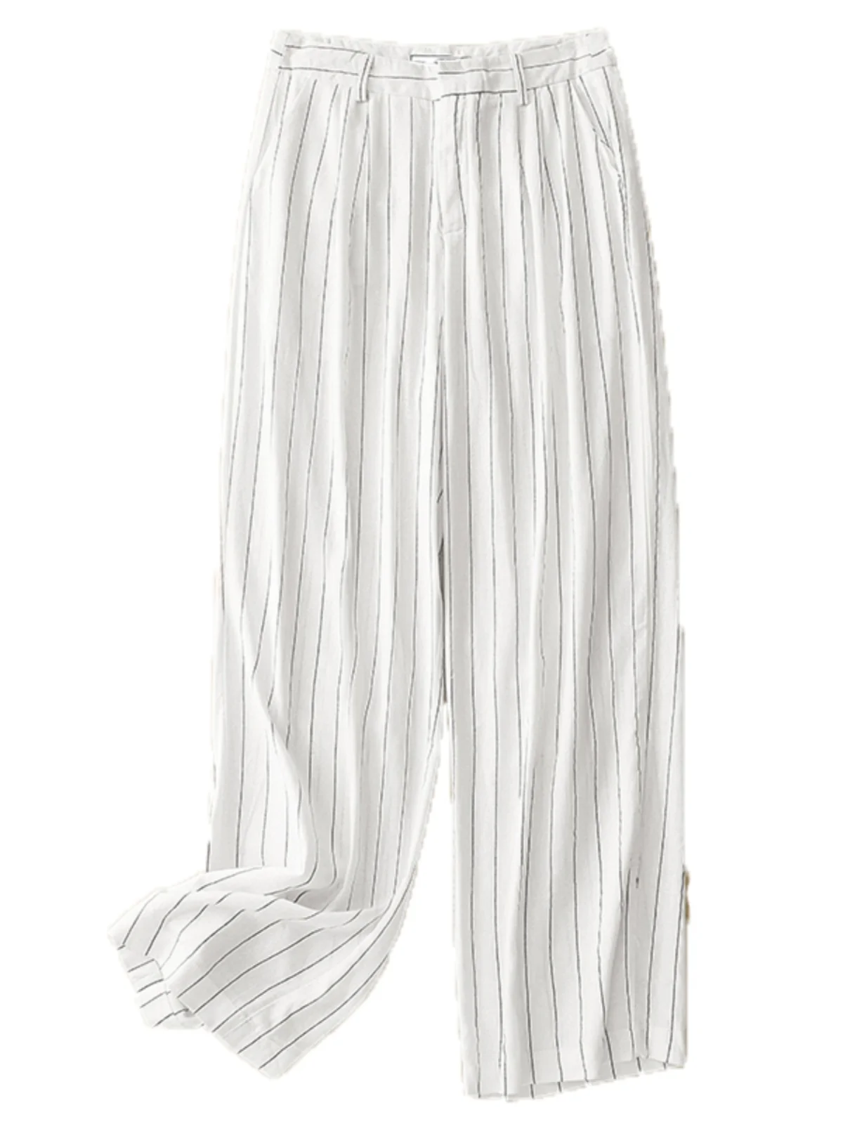 ارتفاع الخصر التخسيس الحرير الجليد القطن الكتان واسعة الساق السراويل العمودي المشارب عارضة الصيف السراويل للنساء تخفيف Sle