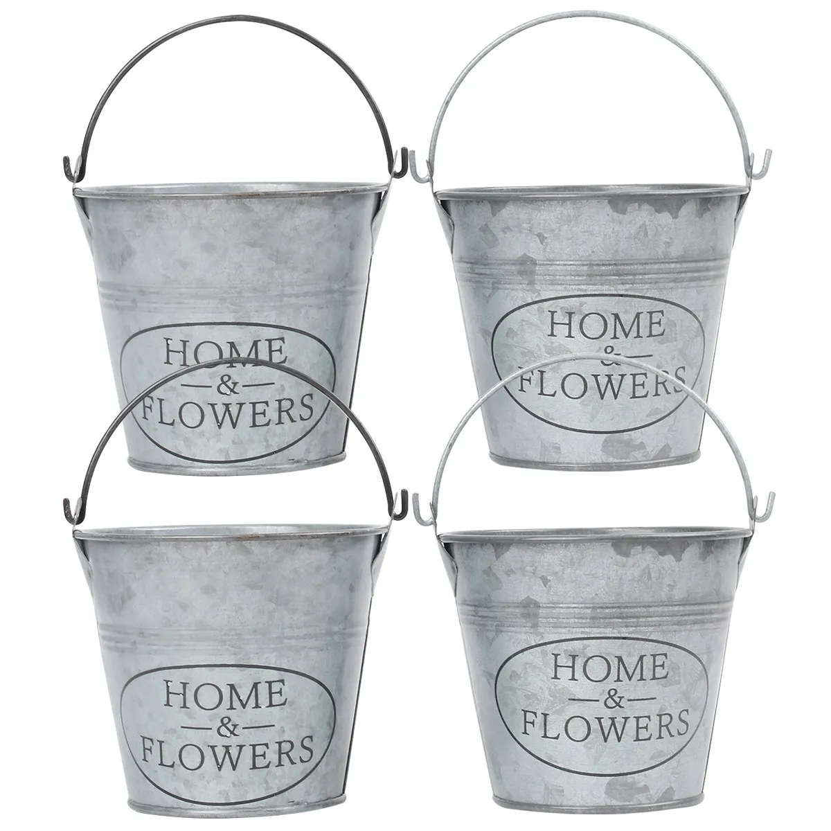 4Pcs Finish Iron Flower Bucket Flowerpot for Balcony Home Garden Office Decoration Flowerpot