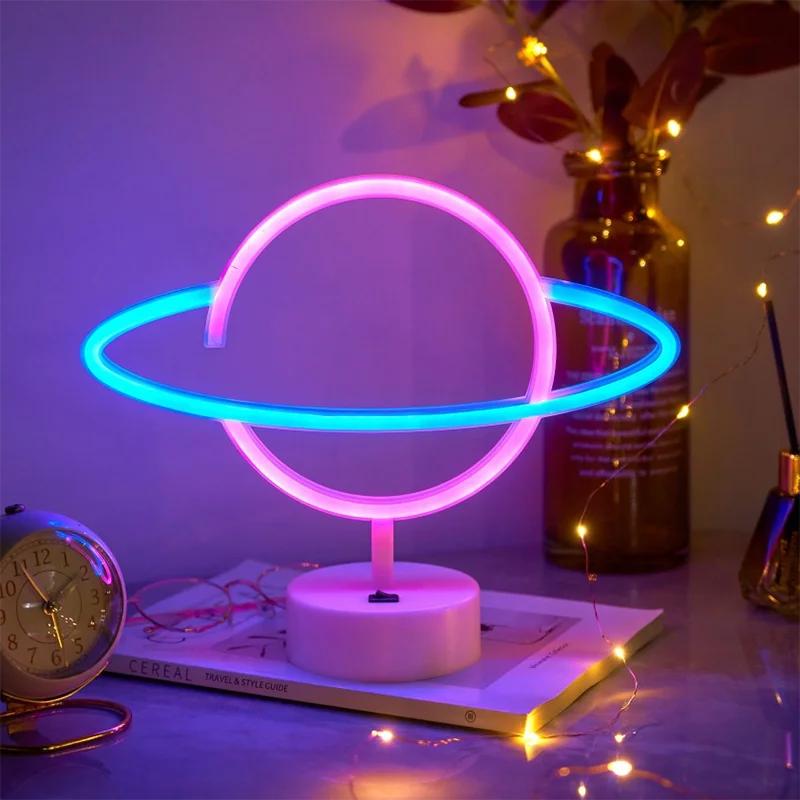 Party Room Neon Lamp Elliptical planet Shaped earth  LED Sign Neon Light Battery Home Decorative Wall Light Christmas  Lighting