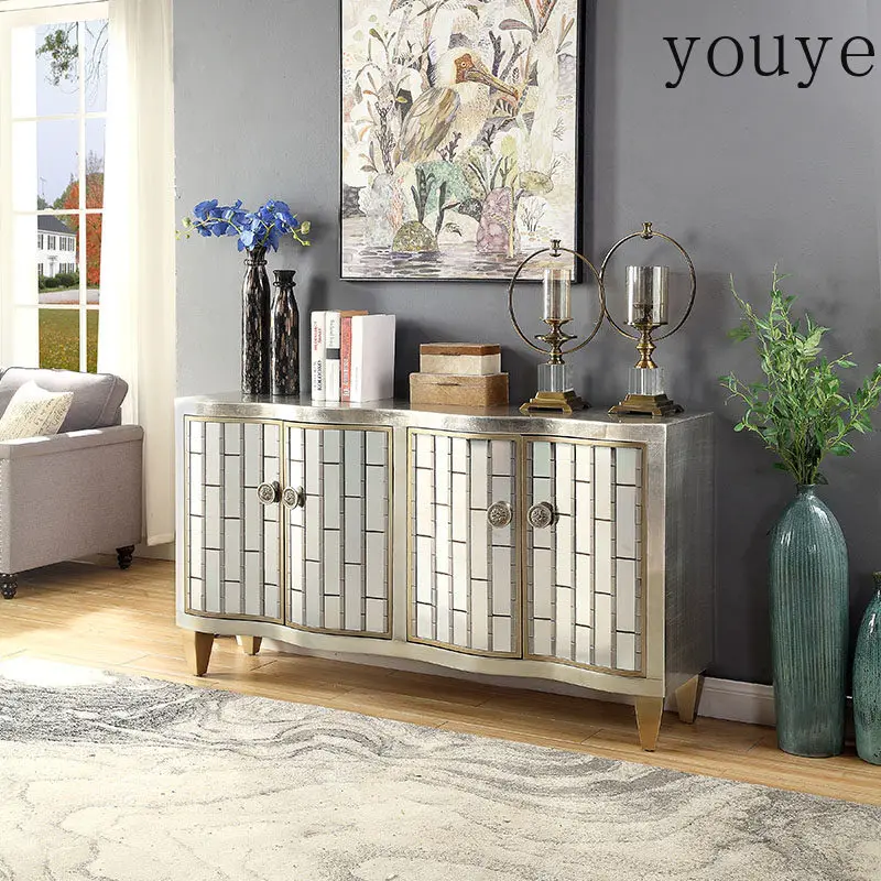 Light luxury entrance cabinet silver foil villa decoration cabinet living room paint partition European side cabinet