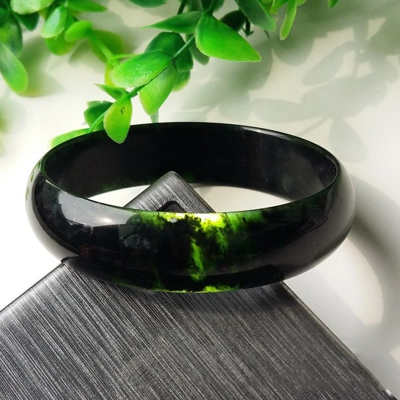 

Natural Chinese Jade Dark Green Hand-carved Wide Band Bracelet Fashion Boutique Jewelry Men and Women Black Jade Bracelet
