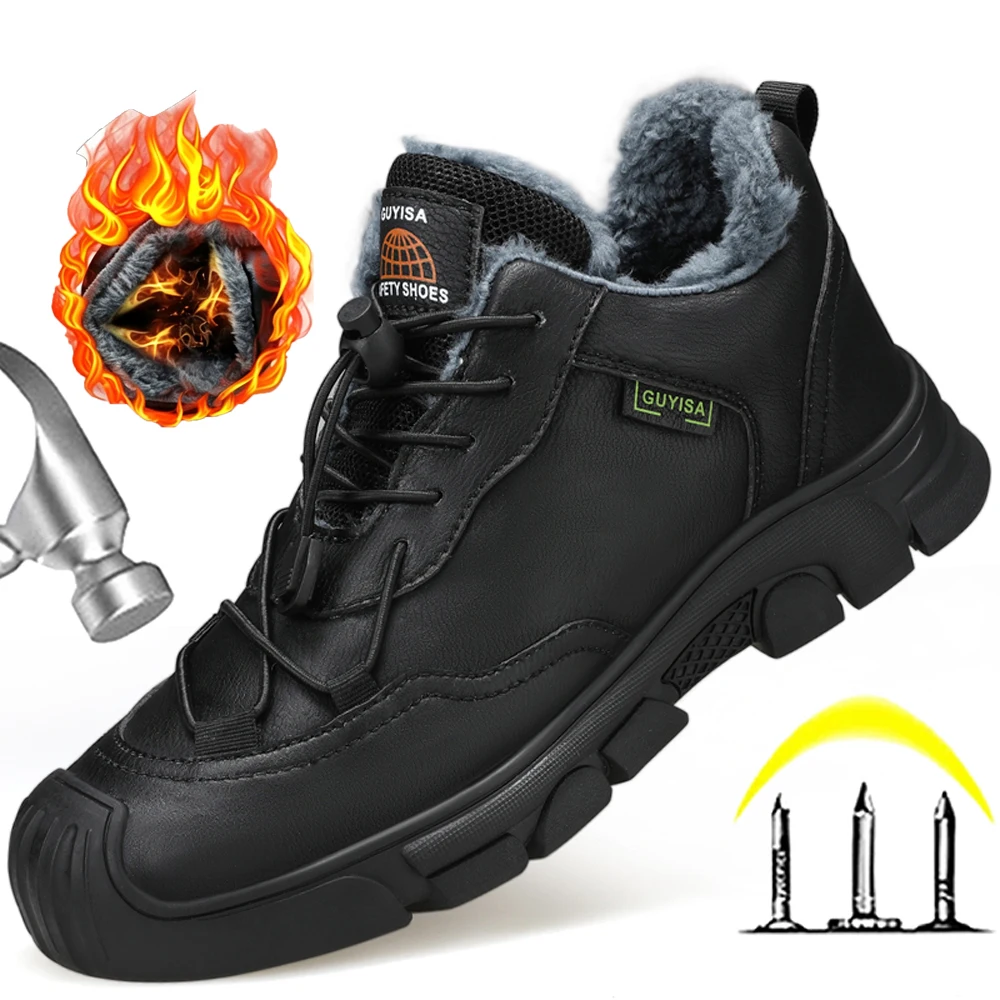 Men's Winter Boots Leather Shoes Work Boots Steel Toe Shoes Safety Boots Protection Shoes Puncture-Proof Security Boots Male
