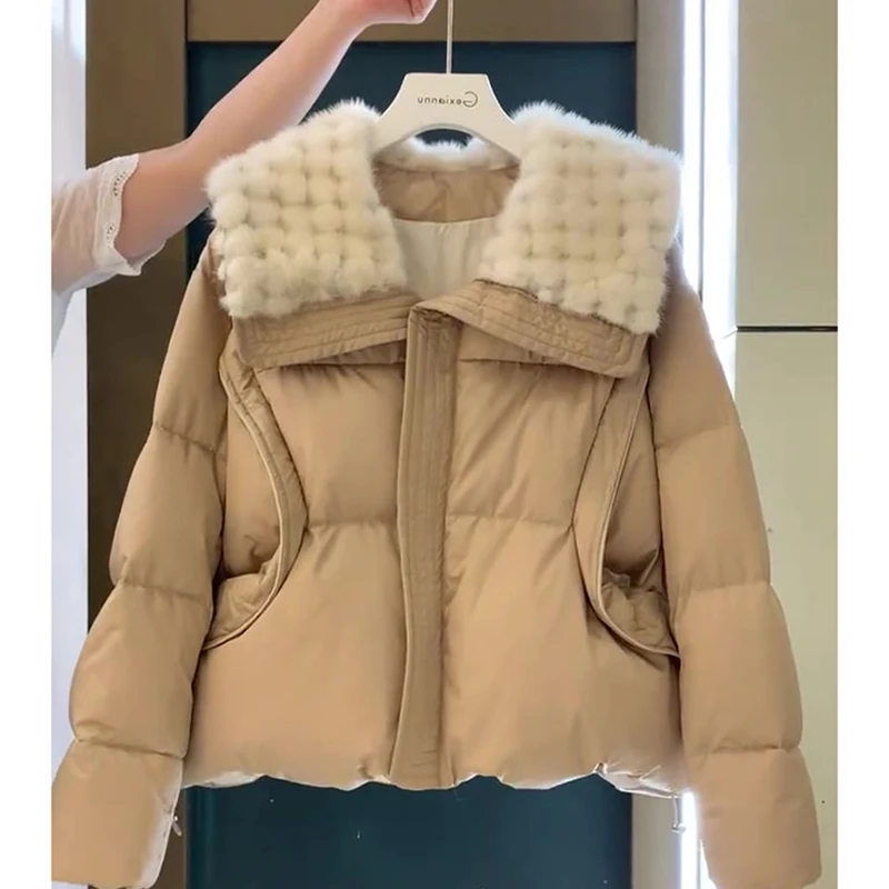 

plus Size Winter Jacket Women Thickened Warmth Duck down Cotton Coat Doll Collar Outerwear Korean Style Pure Color Commute