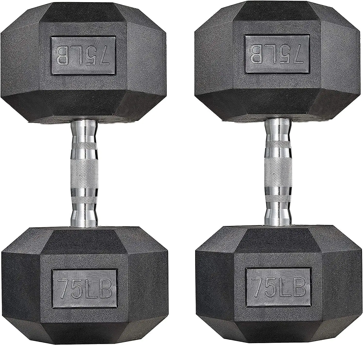 

LIFERUN Dumbbells Rubber Coated Cast Iron Hex Black Dumbbell 40-75lb Free Weights Dumbbell Set