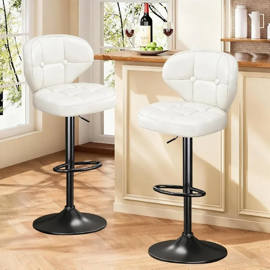 Bar Stools, Adjustable Swivel Bar Chairs with 360° Rotation, Padded Counter Stools with Back and Footrest for Kitchen Island, B
