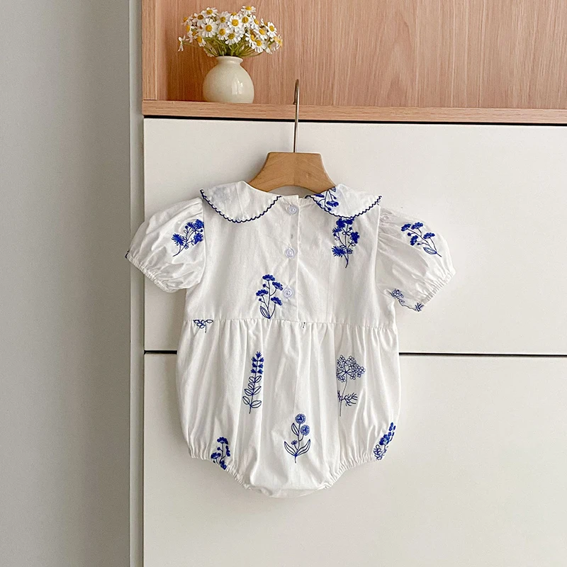 Sommer Neu 0-24M Bodysuit Puffärmel Baby Mädchen Kleidung Mädchen Retro Peter-Pan-Kragen Jumpsuit Kinder-Stil Strampler – Detail 3
