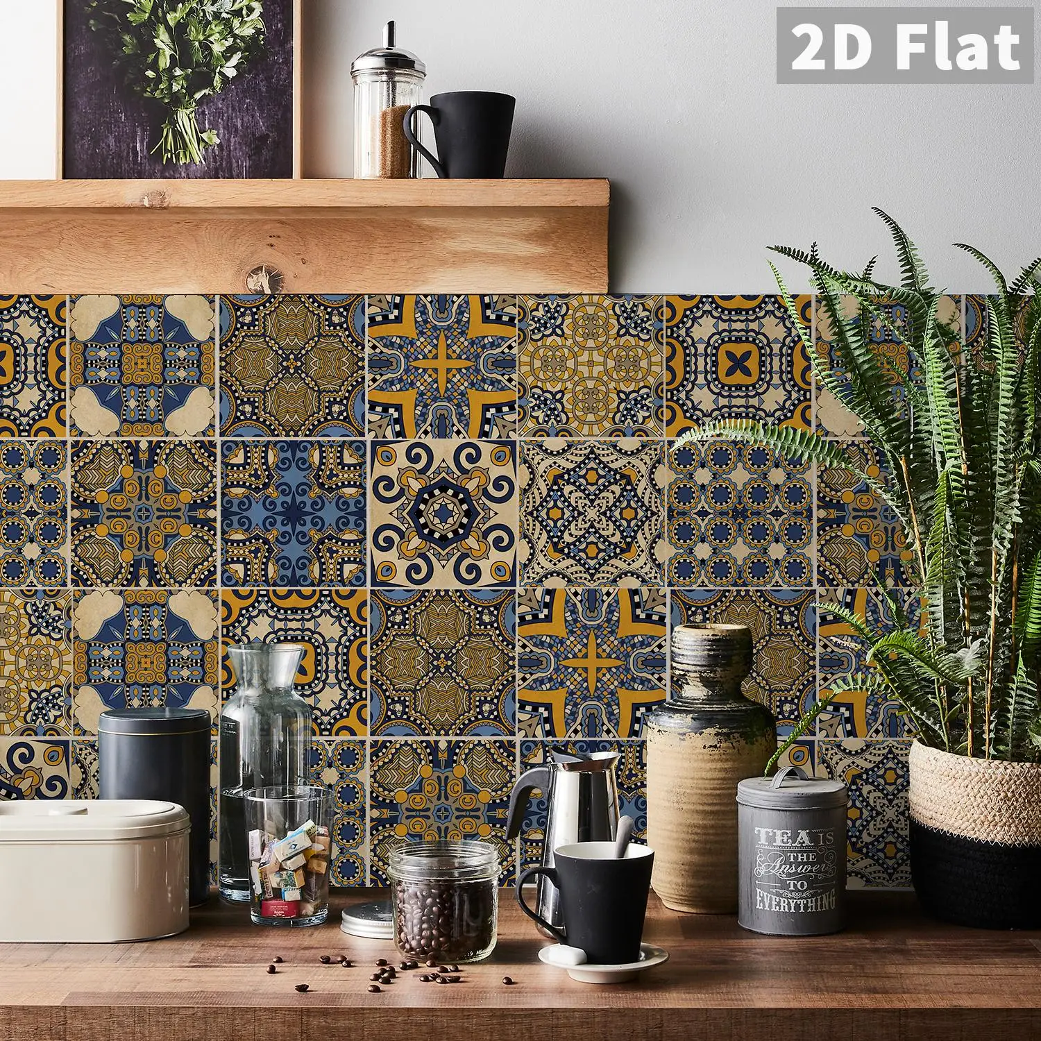 

Yellow and blue Moroccan retro tile stickers for kitchen, bathroom, living room, exotic retro style decoration stickers