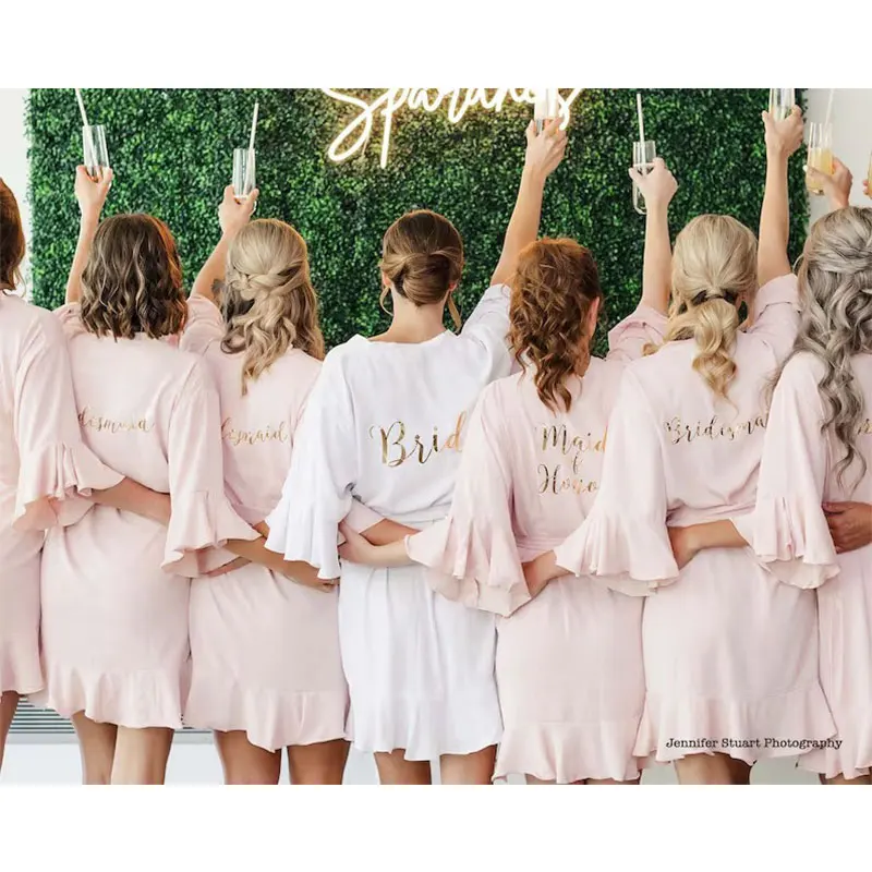 

Ruffle Bridesmaids Blush Robe Bridal Party Bride Dressiong Gown Luxuriously Soft Matte Chiffon Bridesmaid Proposal Wedding Gifts