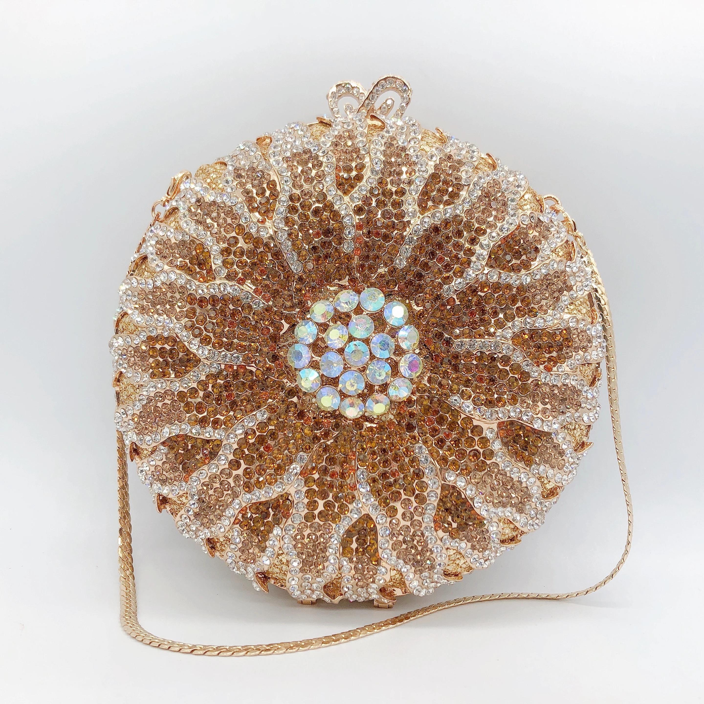 

New Fashion Sun God Diamond Round Full Crystal Bag Banquet Handbag Crossbody Lady Evening Bag