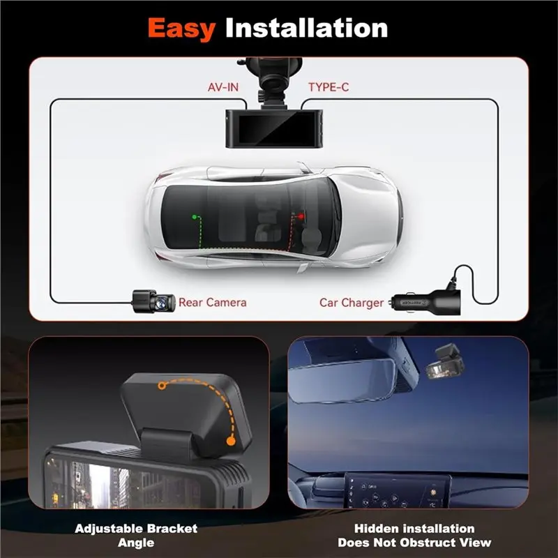GPS Osmo Dashcam 4K Car Front And Rear Camera With Parking Monitoring, 170° Wide Angle,Night Vision& Parking Mode