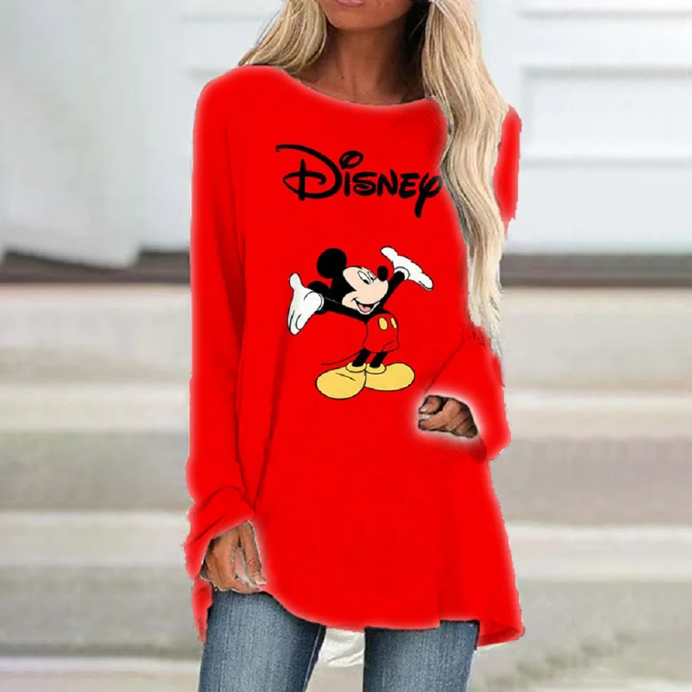 Mickey Minnie cartoon autumn new women's round neck loose long sleeve pullover T-shirt fashionable all-match casual T-shirt top