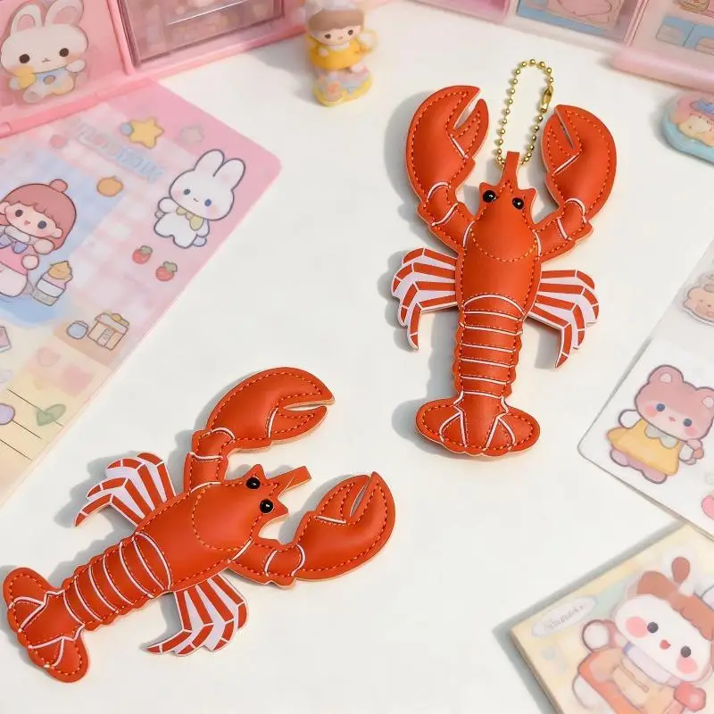 1Pc PU Leather Summer Beach Style Keychain Bag Charm Set Cute Lobster Car Bag Room Accessories Hanger