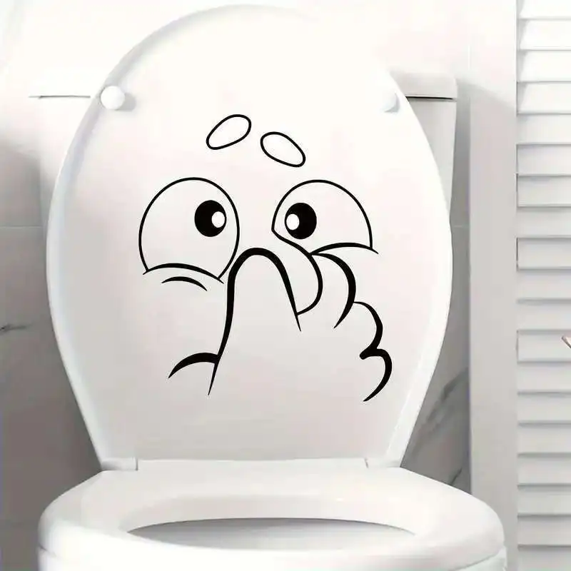 1/4pcs Funny Toilet Lid Sticker - Self-Adhesive Bathroom Decor with Expressive Face,No Residue Removable Toilet Cover, for decor