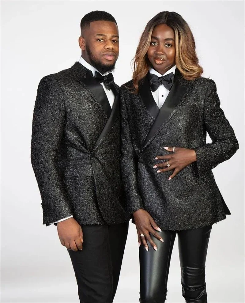 Abiti da uomo con paillettes nere per Blazer da sposa smoking da sposo formale 1 pz giacca lucida abito da ballo per ufficio su misura cappotto maschile