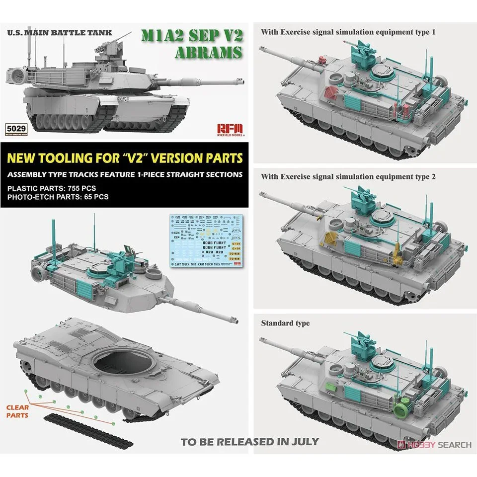 รถโมเดลของเล่นประกอบจากพลาสติกของ Ryefield RM-5029 1/35 Hyundai US M1A2 SEP รถถัง V2ต่อสู้หลัก