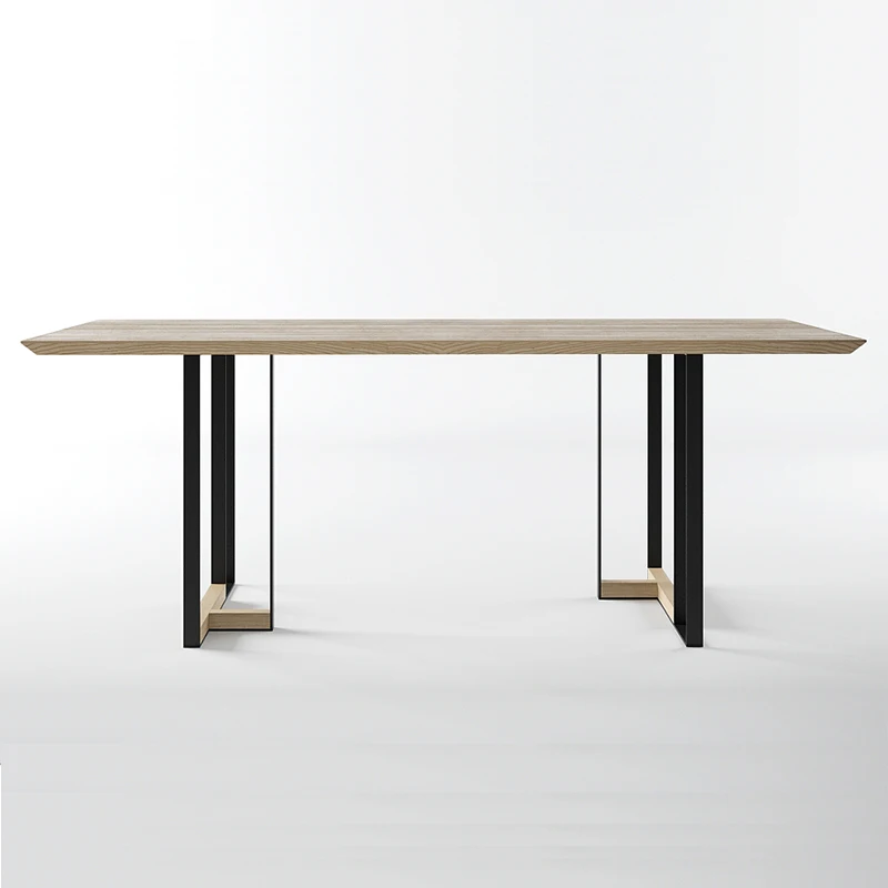 

Nordic minimalist solid wood dining table conference table desk long table light luxury retro wrought iron desk simple workbench