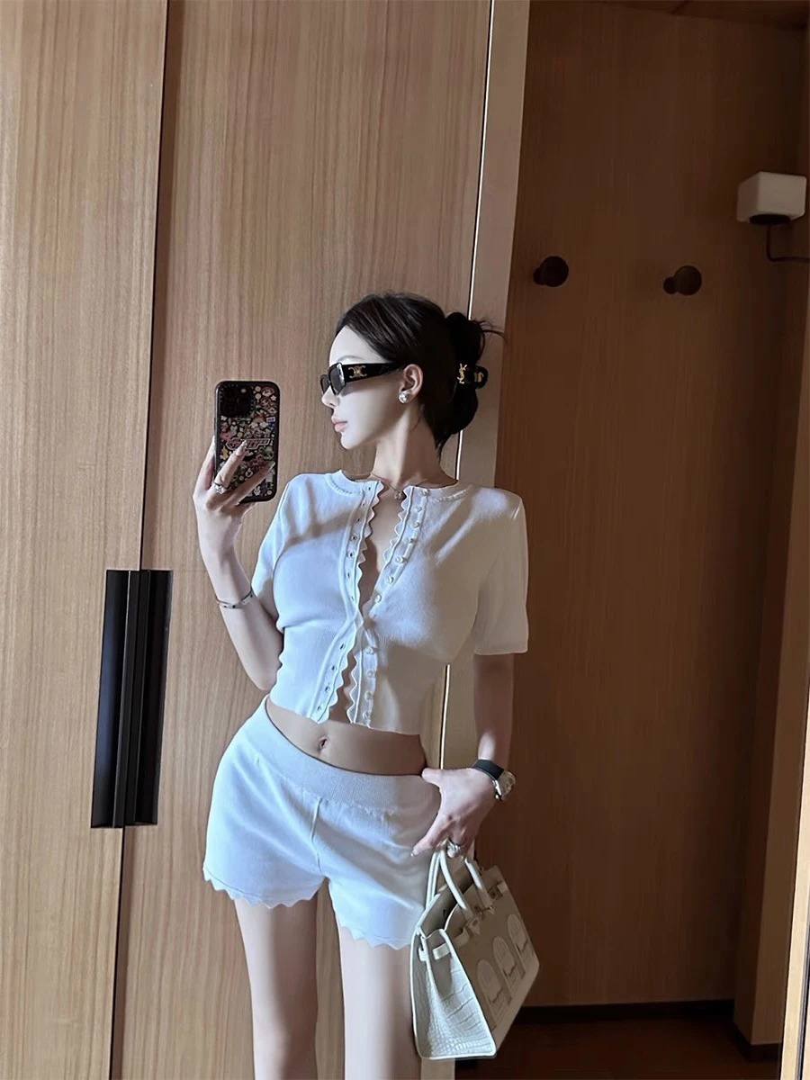 

GGQSD Ele ort Sve Top And orts Set для женщин с Wood ain Ruffle Design Agel Celebri Sle Summer Faion