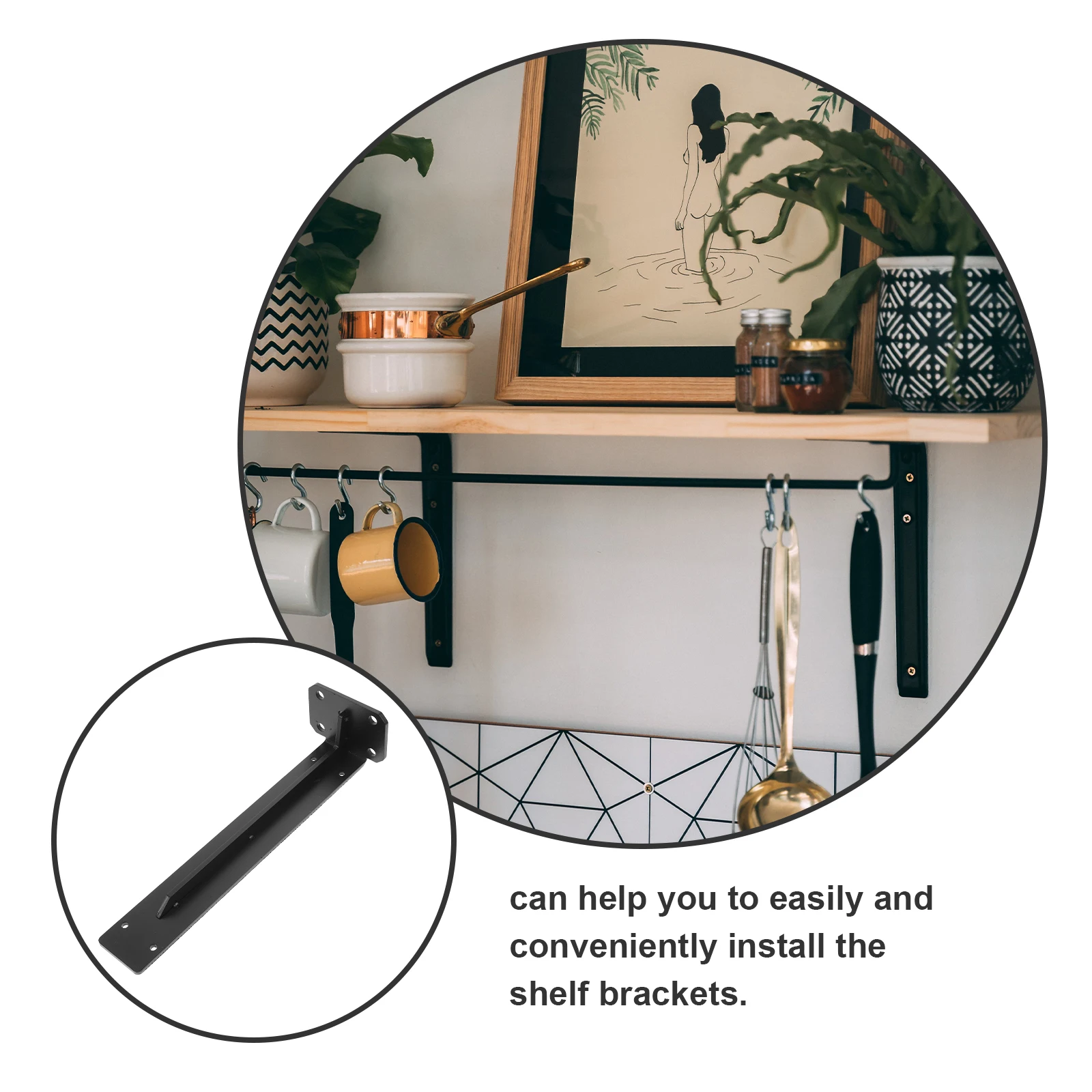 

Heavy Duty Shelf Brackets Set Steel Black Wall Mounted Floating Shelf Support Rack Installation Accessories for Home Office