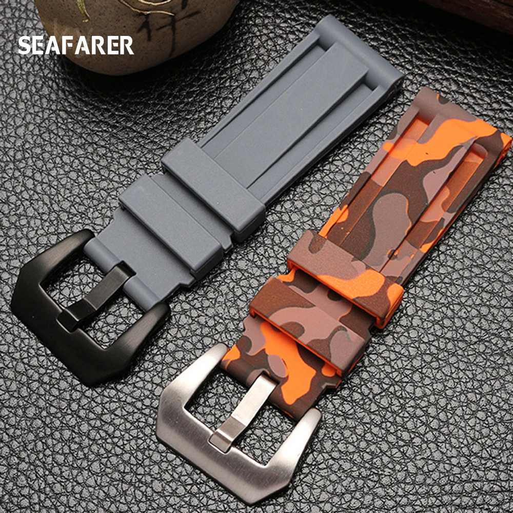 Top quality 22mm 24mm Gray Green Red Blue Camo Silicone Rubber watchband For Panerai strap for PAM111/441 Watch band