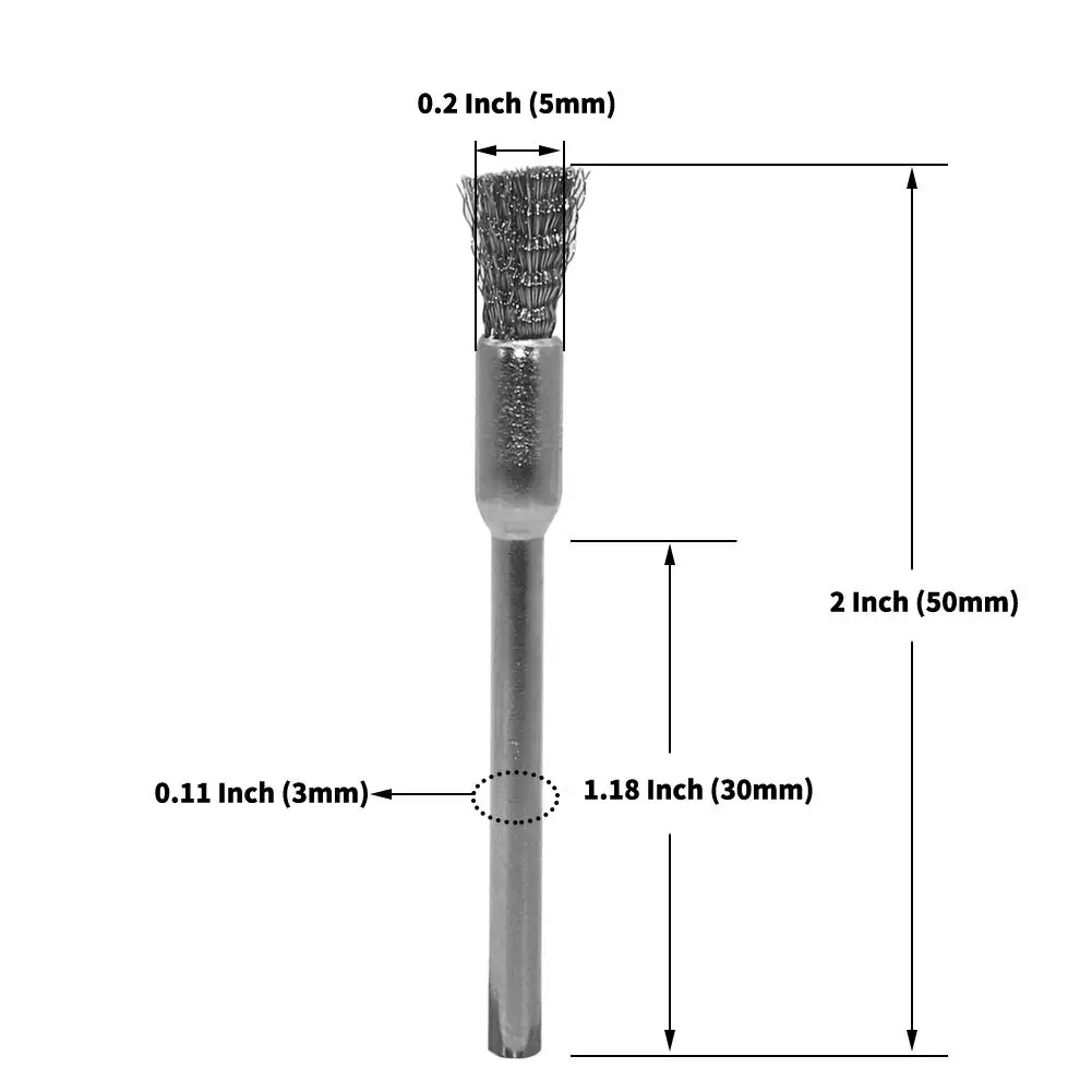 Steel Cleaning End Brushes Pen 1/5″(5mm) X 1/8″(3mm) Wire Brush Rust Paint Removal Bits Polishing Rotary Tools