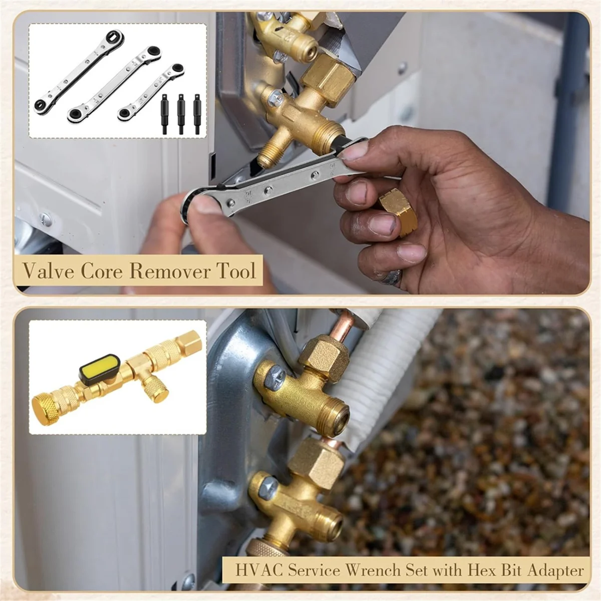 أداة تركيب مجتذب الصمام الساخن مع مجموعة مفاتيح خدمة التبريد 1/4 و5/16 مفتاح خدمة المنفذ 3/8 1/4 5/16 3/16 بوصة #2