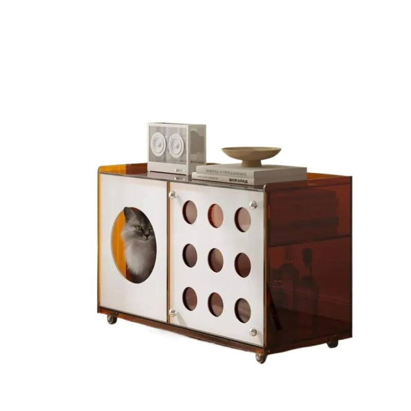 

Acrylic living room sofa side cabinet removable cat nest with wheels small side cabinet storage cabinet locker rack