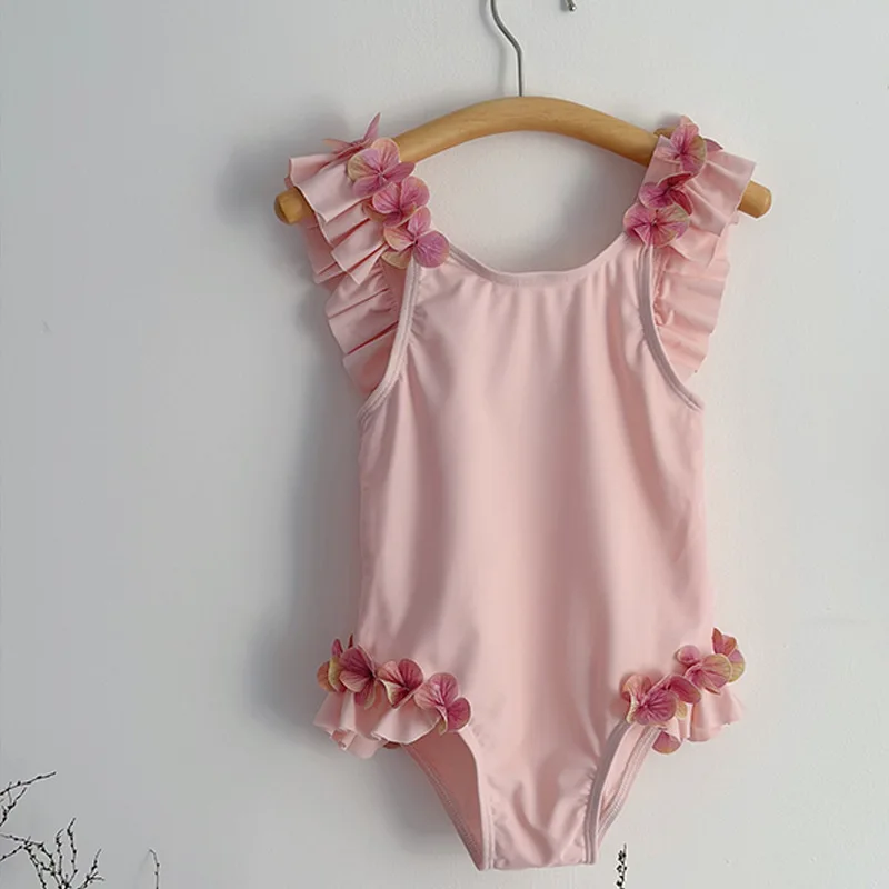 Girls Sparkling Blue Sleeveless Clothing 2025 Summer New Children Clothing Sweet Flower Girls Swimsuit