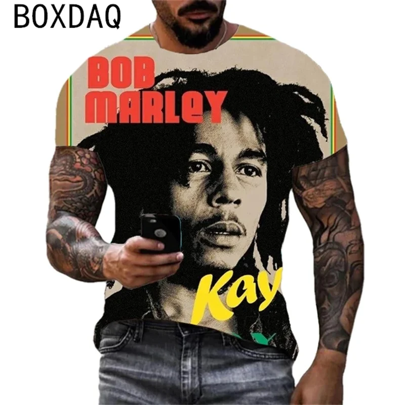 Rapper Bob Marley Pattern Printed T-shirt Unisex Summer Short Sleeve Casual Tops Men Street Hip Hop Harajuku Tops Plus Size Tee