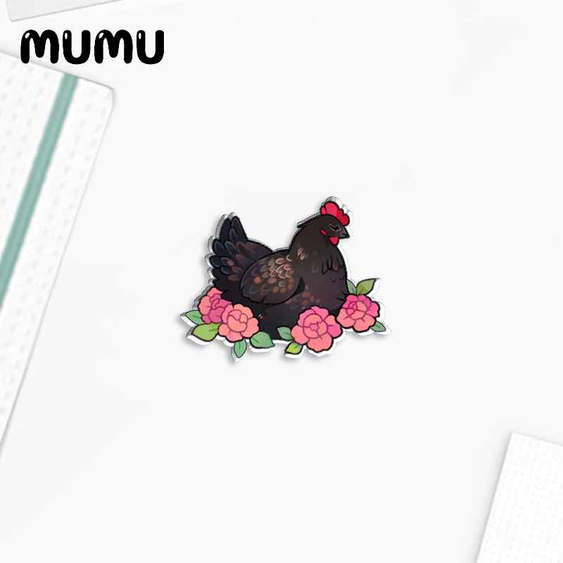 2023 New Flower Chicken Lapel Pin Cute Rooster Acrylic Brooches Handmade Epoxy Jewelry Shirt Bag Badge