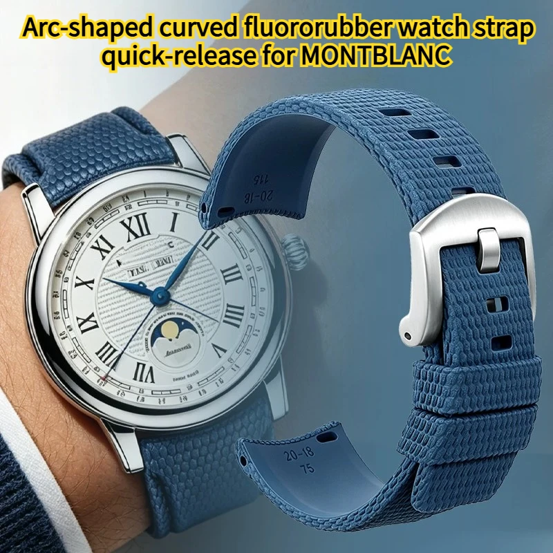 Arc-shaped curved fluororubber watch strap quick-release for original MONTBLANC STAR U0108736 TIMEWALKER 1858 ICED SEA watchband