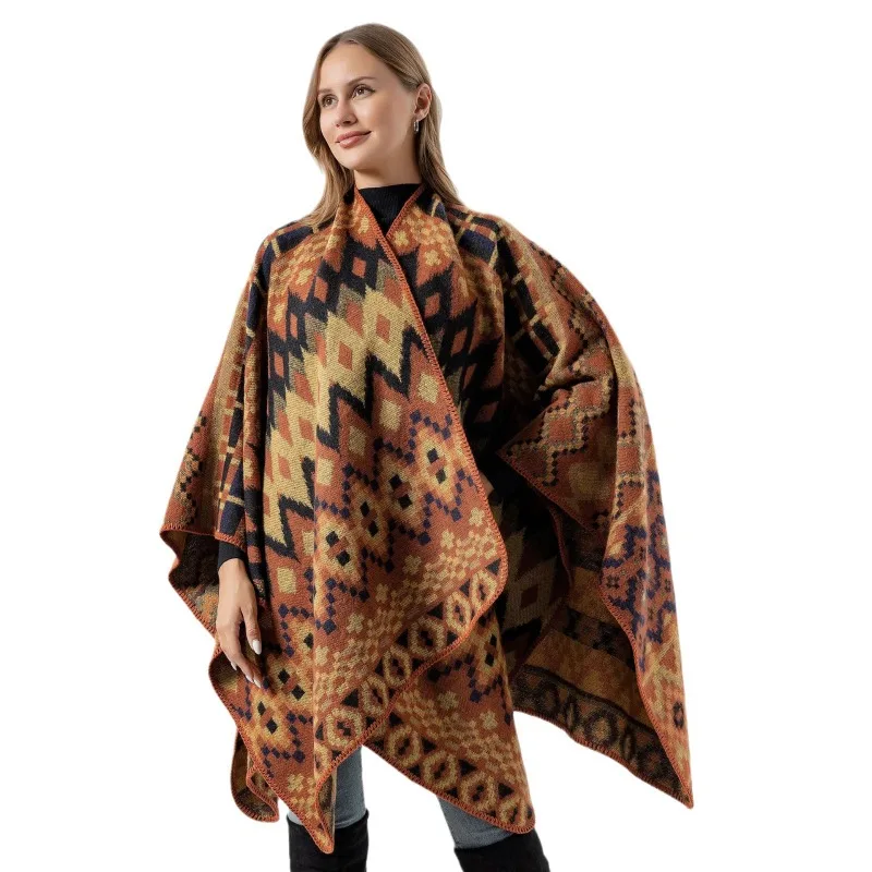 Cashmere Poncho Women Man Jacquard Scarf Winter Warm Shawl Cape Pashmina Female Warm Shawl Blanket Stole Cloak Luxury Fashion