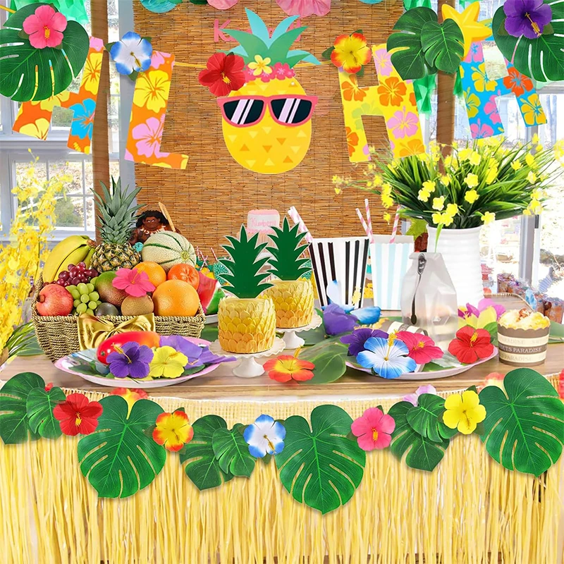 10 Stück/Set Künstliche Tropische Palmblätter Gefälschte Hibiskusblüten für Strandtisch-Dekoration Hawaiianische Party Hochzeitsdekoration Geschenk – Detail 4