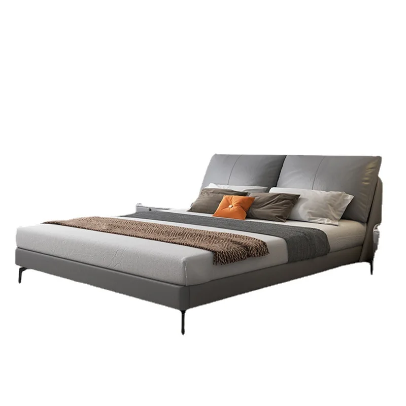 

Italian minimalist luxury double bed 1.8m solid wood upholstered bed beds