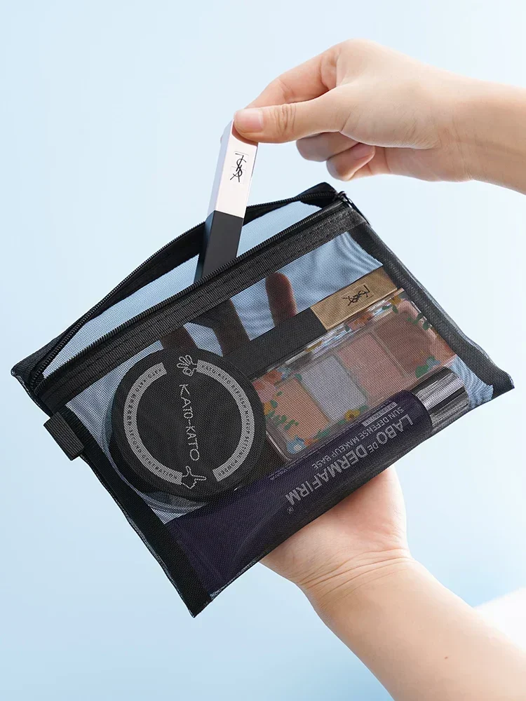 1/3 Stück Transparente Netz-Kosmetiktaschen Klein und Groß Schwarze Make-up-Tasche Tragbare Reise-Toilettenartikel-Organizer-Etui Lippenstift-Aufbewahrungsbeutel – Detail 7