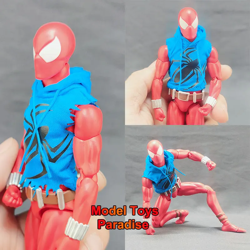 Mafex 1/12 Men Soldier Scarlet Spider Pullover Super Hero Blue Hooded Drawstring Sleeveless Pullover Fit 6inch Action Figure