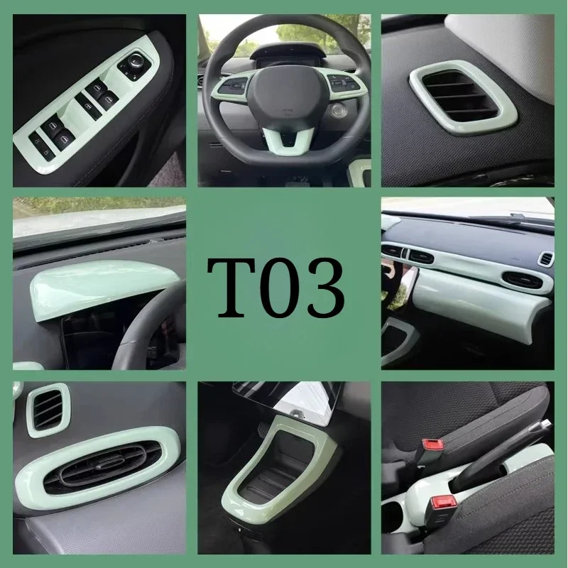 For 2020-2021 Leapmotor T03 Interior Modification Central Control Steering Wheel Out of Trend Car Sticker Small Fresh Green