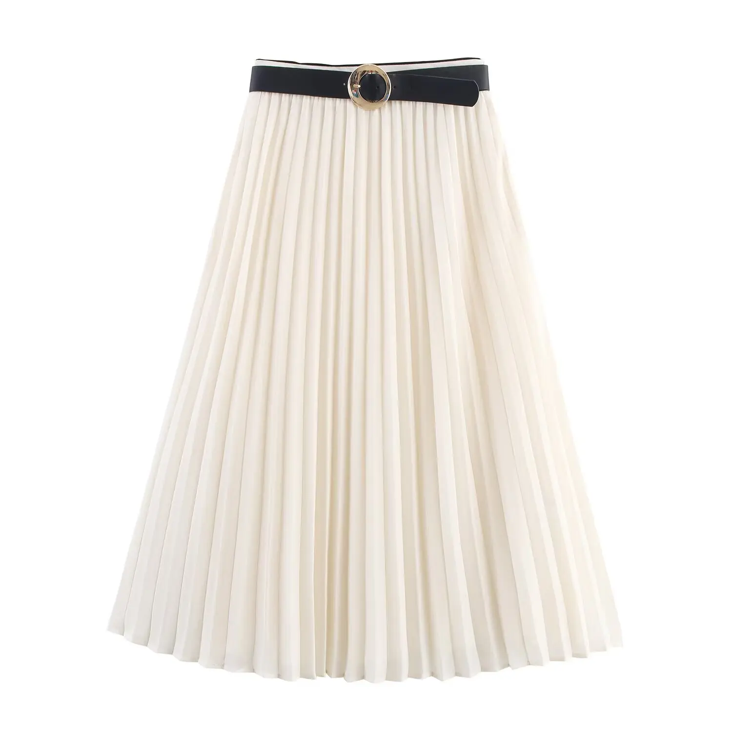 BSK&TRAF2025 женская летняя новая контрастная цветная отделка, плиссированная рубашка без рукавов с v-образным вырезом + с поясом, декоративная плиссированная юбка