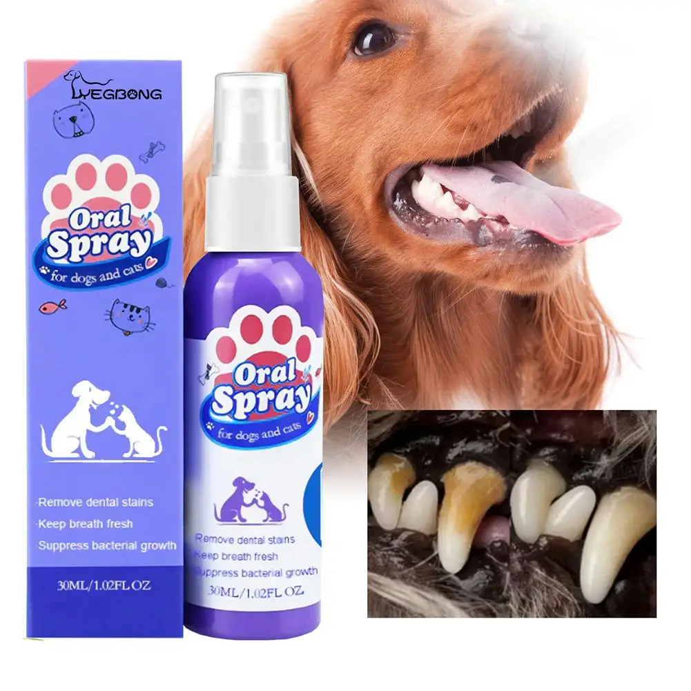 60ml Pet Spray Dog Oral Care Bad Breath Teeth Cleaning Deodorant Freshener Supply Remover Pet Pet Care Plaque Breath B5T4