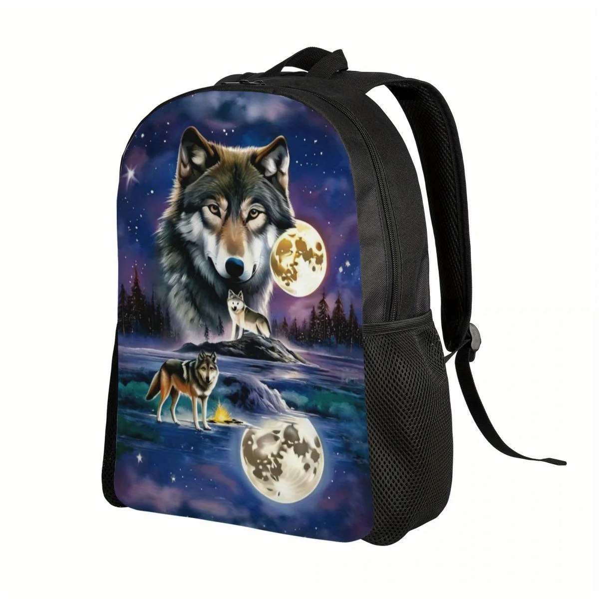 Mochila informal con estampado de Fantasy Wolf World, bolso de hombro ligero Unisex para estudiantes