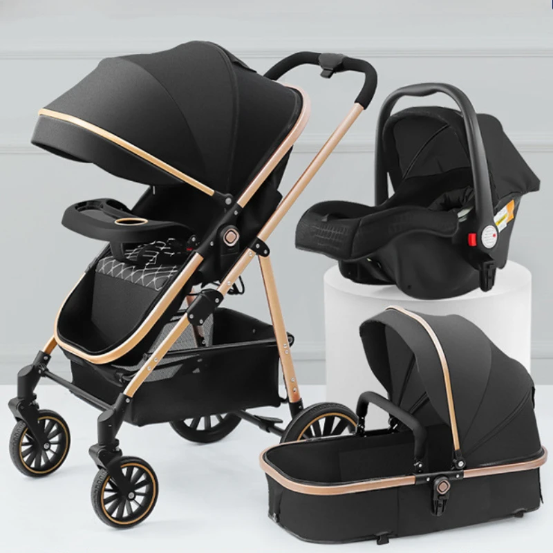 Portable 3-in-1 Baby Stroller Lightweight Travel Baby Stroller Foldable 3-in-1 Baby Stroller with Car Seat High Views,two-way