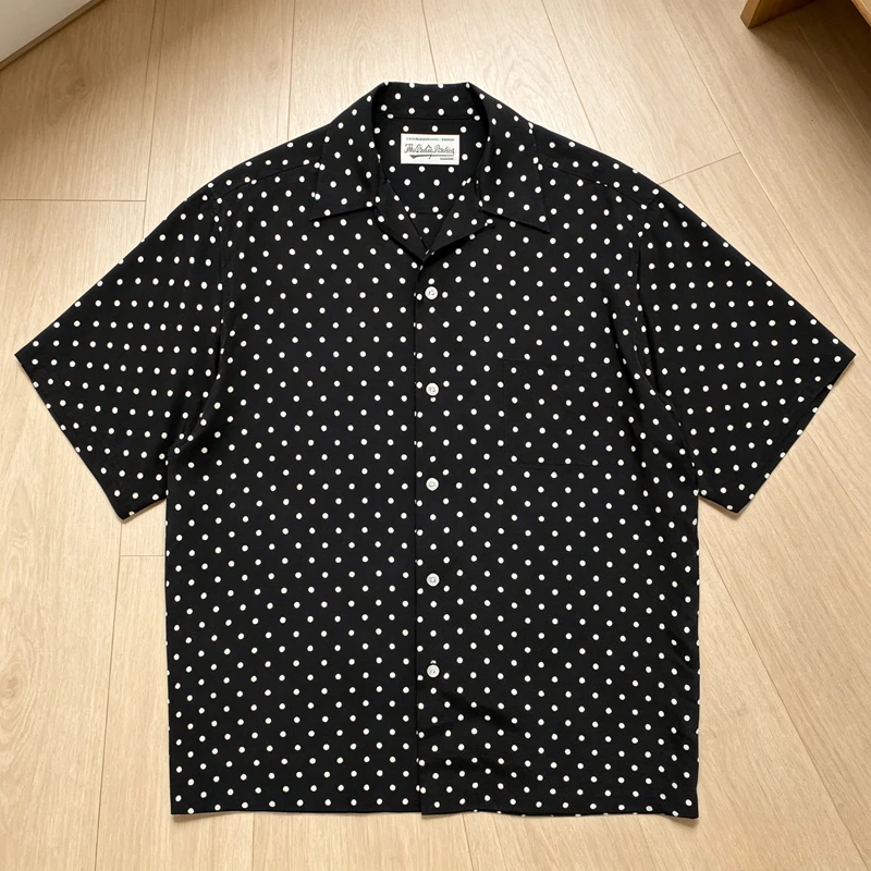 

Black Print Aloha Shirt Retro Button Up Short Sleeve WACKO MARIA Hawaii Blouse Shirts