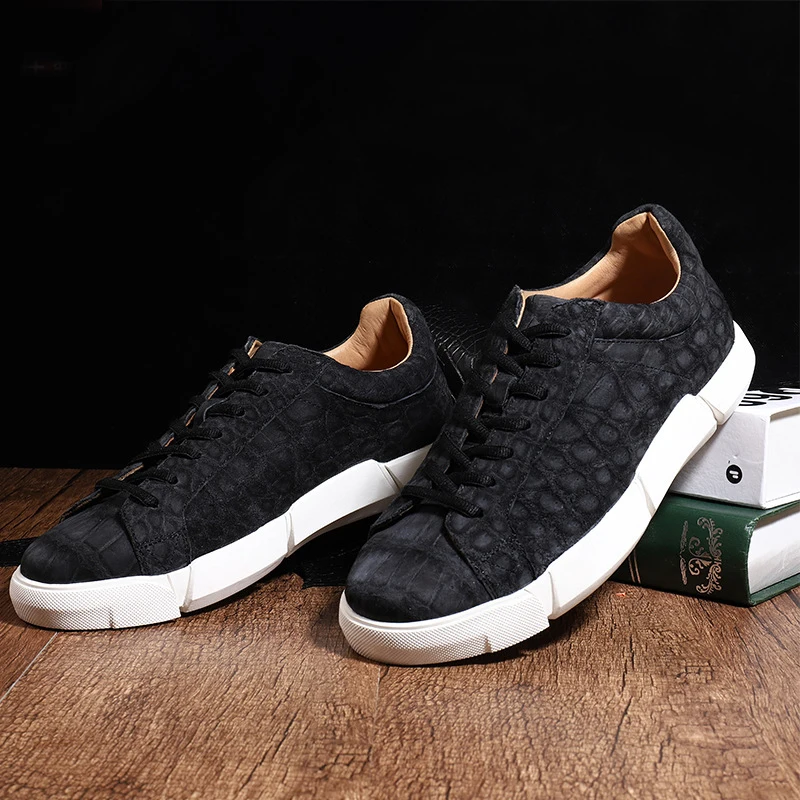 yulonggongwu New casual men crocodile  shoes business casual leather frosted crocodile leather casual leisure male shoes