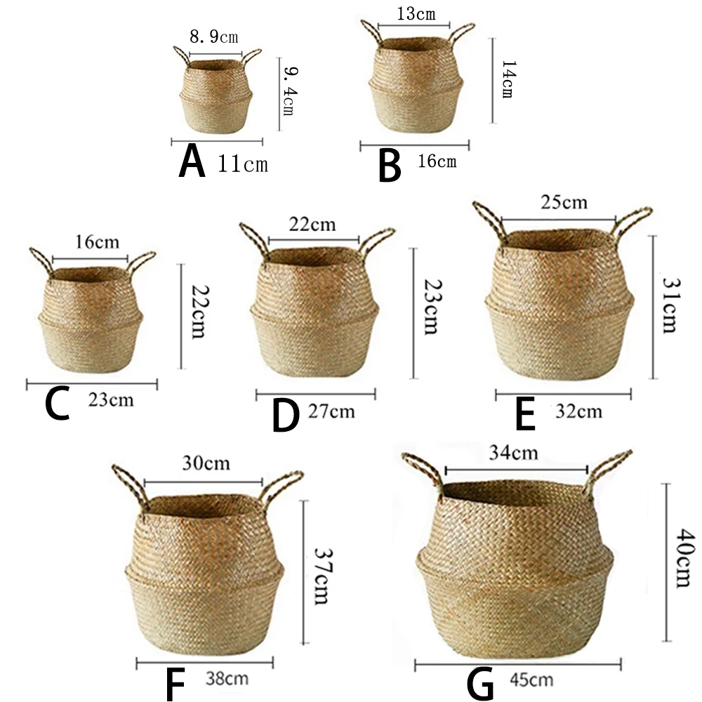 

Seaweed Wicker Storage Baskets Straw Wicker Rattan Hanging Flowerpot Seagrass Folding Laundry Basket Plant Basket Home Decor