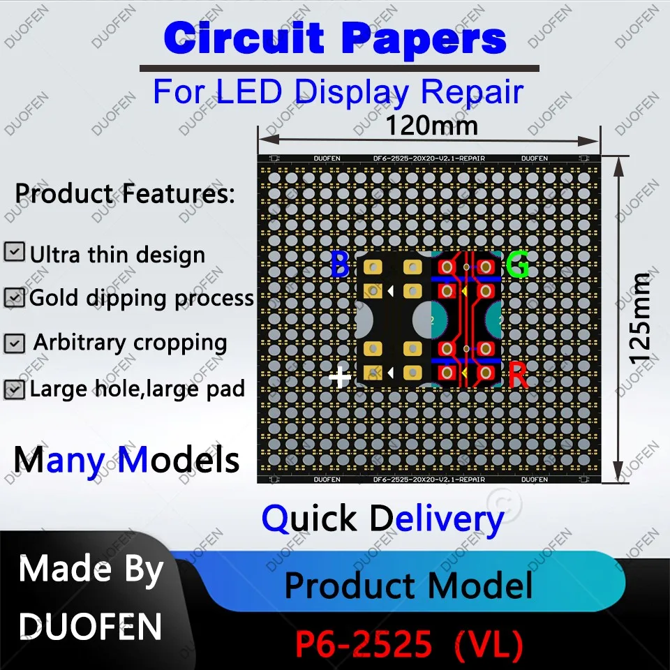 P6 series Circuit Paper，Double-sided solder pads, fully covered with large holes ,Used for repairing damaged PCB pads