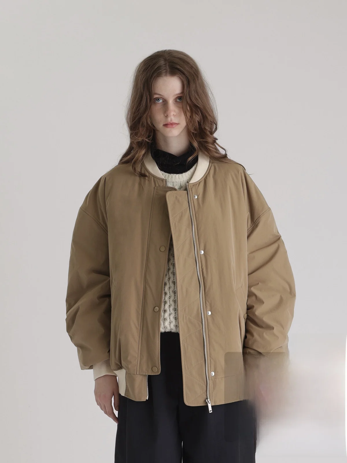 

Nordic Retro Flight Jaet Cotton Coat Lightweight Warm Girl's Sle Loose Fit Matilda Girl Cotton Clothes Winter Faion