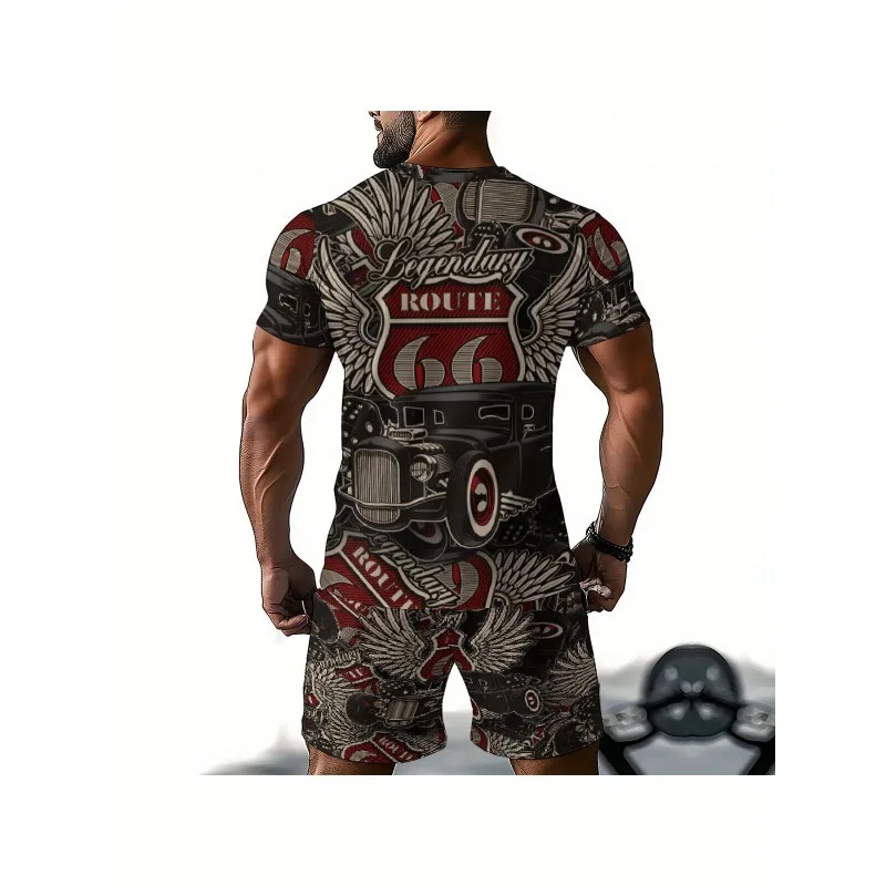 2025 Fashion Men's 3D Printed Round Neck T-shirt Shorts Casual Daily Sports Polyester Fiber Set