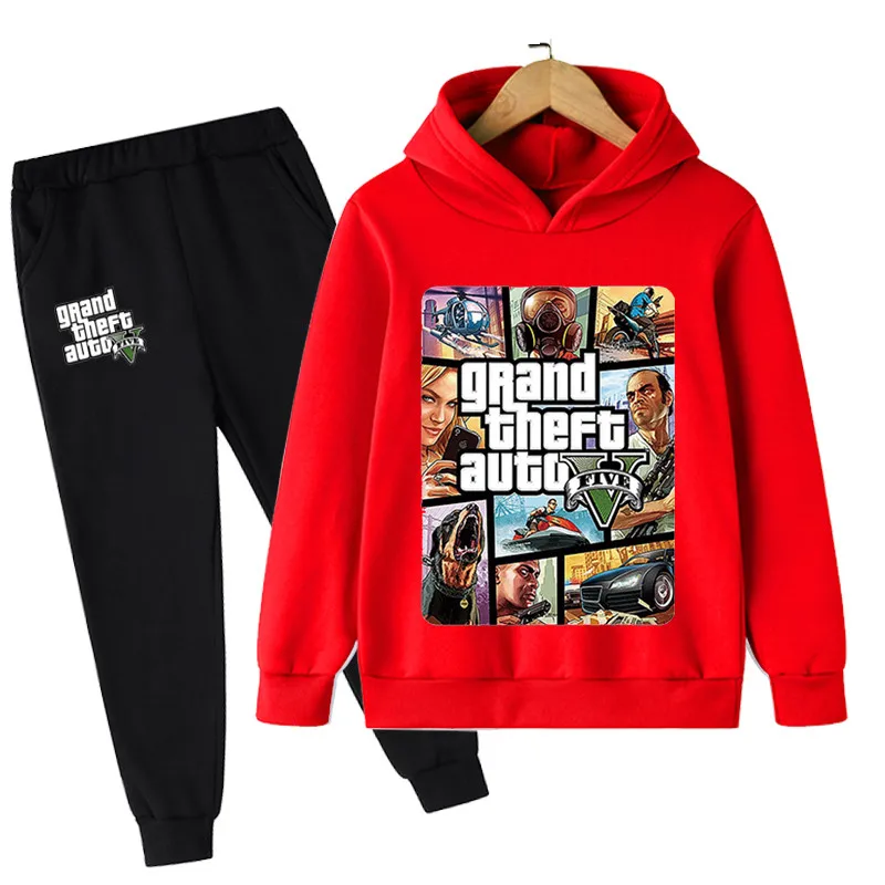 Kids Game Gta 5 2pcs Hooded Sweatshirt+Jogging Pants Suits 3-13 Years Boys Girls Spring Autumn Tracksuits Children Clothes Sets